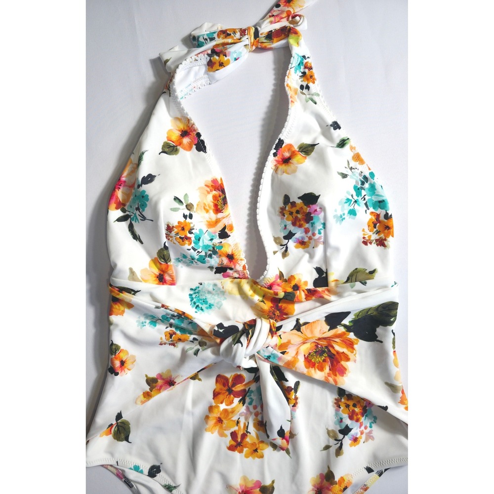 Cupshe Floral One Piece Swimsuit XL Women Halter Tie Waist Beach NWT - Picture 4 of 10